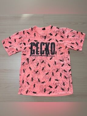 Vintage GECKO HAWAII Puffed Lava Shirt Mens XL Orange Pink All Over Print